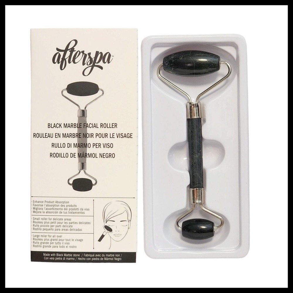 2 x AFTERSPA Black Marble Facial Roller Dual Ended Full Size Puffiness Circles